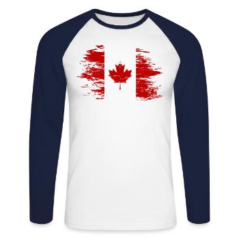 Drapeau du Canada utilisé - T-shirt baseball manches longues Homme - blanc/marine - Devant - Nik (191cm)