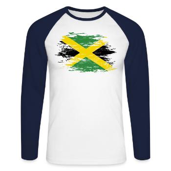Drapeau de la Jamaïque utilisé - T-shirt baseball manches longues Homme - blanc/marine - Devant - Nik (191cm)