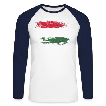 Drapeau de la Hongrie utilisé - T-shirt baseball manches longues Homme - blanc/marine - Devant - Nik (191cm)