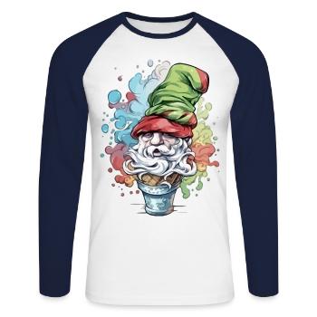 Lutin dans le cornet de glace - T-shirt baseball manches longues Homme - blanc/marine - Devant - Nik (191cm)