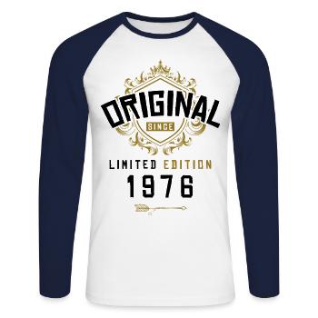 1976 limited edition Geburtstag - Unisex Baseballshirt langarm - Weiß/Navy - Vorne - Nik (191cm)