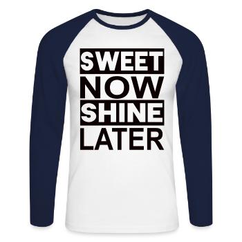 Fitness Bodybuilding GYM sweet now shine later - Unisex Baseballshirt langarm - Weiß/Navy - Vorne - Nik (191cm)