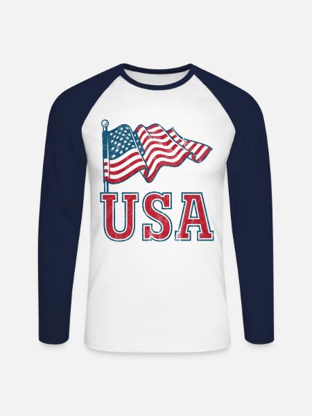 USA with Flag - Unisex Long Sleeve Baseball T-Shirt - white/navy