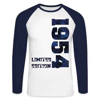 Galaxis Limited Edition 1954 70. Geburtstag - Unisex Baseballshirt langarm - Weiß/Navy - Vorne - Nik (191cm)