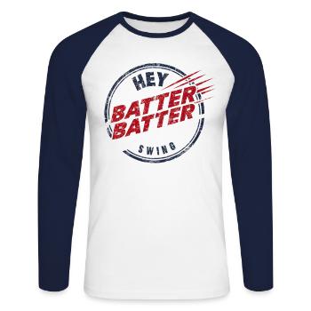 Baseball Men Women Kids Player Pitcher Softball - Unisex Baseballshirt langarm - Weiß/Navy - Vorne - Nik (191cm)
