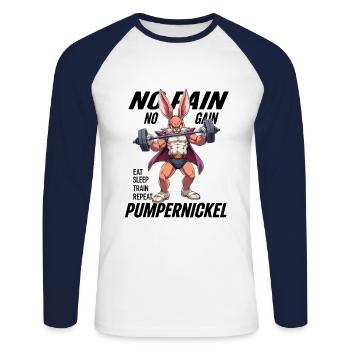 Pumpernickel - Pas de douleur, pas de gain - T-shirt baseball manches longues Homme - blanc/marine - Devant - Nik (191cm)