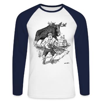 L’orignal et le touriste - T-shirt baseball manches longues Homme - blanc/marine - Devant - Nik (191cm)