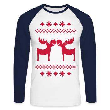 Moose reindeer deer christmas Norwegian pattern - Unisex Long Sleeve Baseball T-Shirt - white/navy - Front - Nik (191cm)