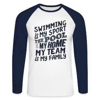 la natation est mon sport. natation - T-shirt baseball manches longues Homme - blanc/marine - Devant - Nik (191cm)