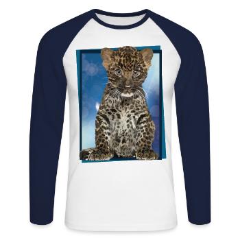 Leopard - Unisex Long Sleeve Baseball T-Shirt - white/navy - Front - Nik (191cm)
