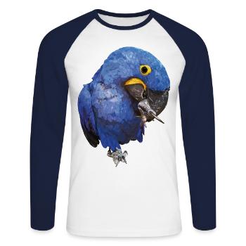 Hyacinth Macaw - Unisex Long Sleeve Baseball T-Shirt - white/navy - Front - Nik (191cm)