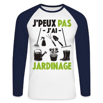 Je Peux Pas J'ai Jardin Cadeau De Jardinage - T-shirt baseball manches longues Homme - blanc/marine - Devant - Nik (191cm)