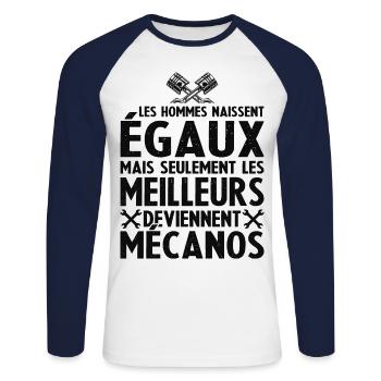 Les Hommes Naissent Egaux - Les Meilleurs Mécanos - T-shirt baseball manches longues Homme - blanc/marine - Devant - Nik (191cm)