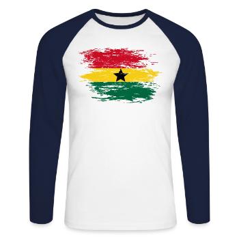 Drapeau de la carte du Ghana utilisé - T-shirt baseball manches longues Homme - blanc/marine - Devant - Nik (191cm)