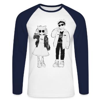 Japanische Coolness in Schwarz-Weiß - Unisex Baseballshirt langarm - Weiß/Navy - Vorne - Nik (191cm)