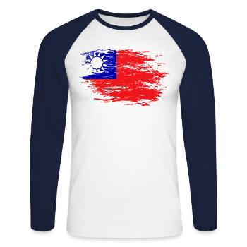 Drapeau de Taïwan - T-shirt baseball manches longues Homme - blanc/marine - Devant - Nik (191cm)