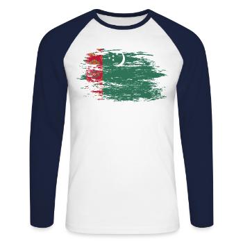 Turkmenistan flag - Unisex Long Sleeve Baseball T-Shirt - white/navy - Front - Nik (191cm)