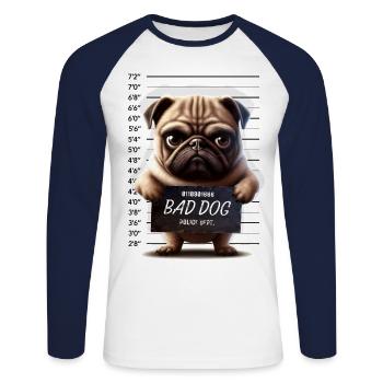 Bad PUG Dog at Police Dept. Böses Möpschen - Unisex Long Sleeve Baseball T-Shirt - white/navy - Front - Nik (191cm)