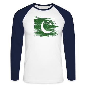 Drapeau pakistanais utilisé - T-shirt baseball manches longues Homme - blanc/marine - Devant - Nik (191cm)