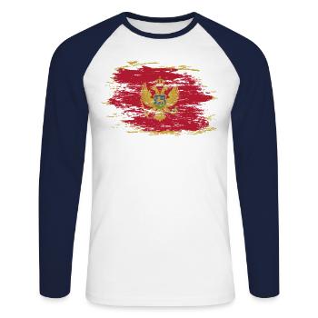 Drapeau du Monténégro utilisé - T-shirt baseball manches longues Homme - blanc/marine - Devant - Nik (191cm)