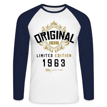 1963 limited edition birthday - Unisex Long Sleeve Baseball T-Shirt - white/navy - Front - Nik (191cm)