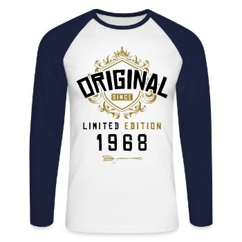 1968 limited edition Geburtstag - Unisex Baseballshirt langarm - Weiß/Navy - Vorne - Nik (191cm)