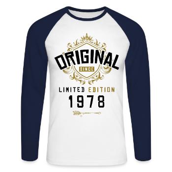 1978 limited edition birthday - Unisex Long Sleeve Baseball T-Shirt - white/navy - Front - Nik (191cm)