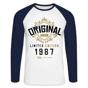 1987 limited edition Geburtstag - Unisex Baseballshirt langarm - Weiß/Navy - Vorne - Nik (191cm)