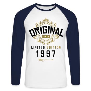 1997 limited edition Geburtstag - Unisex Baseballshirt langarm - Weiß/Navy - Vorne - Nik (191cm)