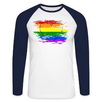 Rainbow Flag Heart Used - Unisex Long Sleeve Baseball T-Shirt - white/navy - Front - Nik (191cm)