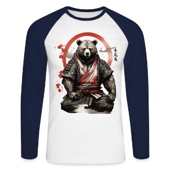 Samurai Bear: Nature’s Power and Warrior Spirit - Unisex Long Sleeve Baseball T-Shirt - white/navy - Front - Nik (191cm)