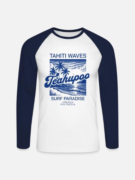 Tahiti Wellen Surfparadies - Unisex Baseballshirt langarm - Weiß/Navy
