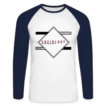Étude de sociologie - T-shirt baseball manches longues Homme - blanc/marine - Devant - Nik (191cm)