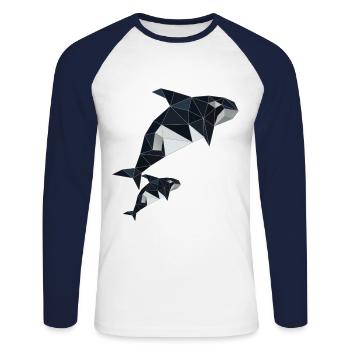 Origami Wale Meerestier Ozean Kristall basteln - Unisex Baseballshirt langarm - Weiß/Navy - Vorne - Nik (191cm)