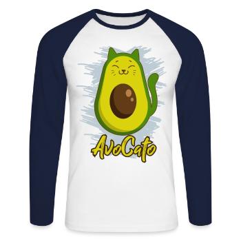 Avocato Süßes T-Shirt Avocado Katzen lover als Ges - Unisex Baseballshirt langarm - Weiß/Navy - Vorne - Nik (191cm)