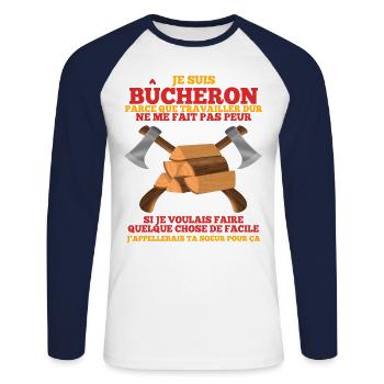 Bucheron Shirt • Travailler dur • Veste Bucheron - T-shirt baseball manches longues Homme - blanc/marine - Devant - Nik (191cm)