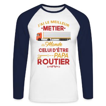 Routier Shirt • Meilleur Metier • Papa Cadeau - T-shirt baseball manches longues Homme - blanc/marine - Devant - Nik (191cm)