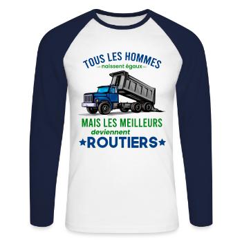 Routier Shirt • Meilleur Metier • Routier Cadeau - T-shirt baseball manches longues Homme - blanc/marine - Devant - Nik (191cm)