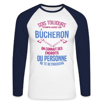 Bûcheron Shirt • la hache • Veste Bucheron - T-shirt baseball manches longues Homme - blanc/marine - Devant - Nik (191cm)