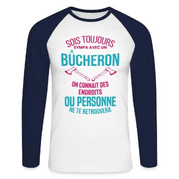 Bucheron Shirt • la hache • Veste Bucheron - T-shirt baseball manches longues Homme - blanc/marine - Devant - Nik (191cm)