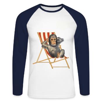 Transat de vacances Monkey Dream - T-shirt baseball manches longues Homme - blanc/marine - Devant - Nik (191cm)