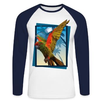 Ara à front rouge - T-shirt baseball manches longues Homme - blanc/marine - Devant - Nik (191cm)