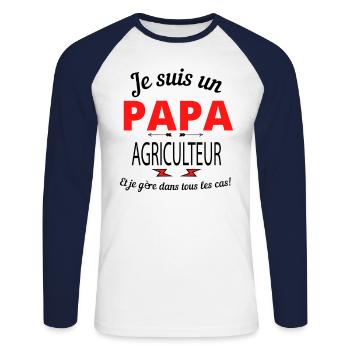 Papa et AGRICULTEUR - T-shirt baseball manches longues Homme - blanc/marine - Devant - Nik (191cm)