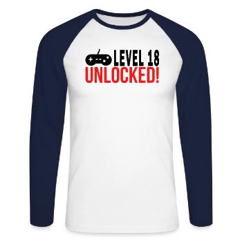 level 18 - Unisex Long Sleeve Baseball T-Shirt - white/navy - Front - Nik (191cm)