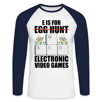 E Is For Egg Hunt Electronic Video Games Gamer Vid - Unisex Baseballshirt langarm - Weiß/Navy - Vorne - Nik (191cm)