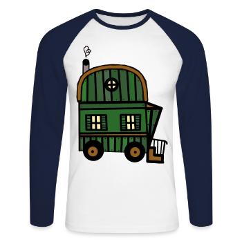 Trailer Hut House Leisure Camping Living - Unisex Long Sleeve Baseball T-Shirt - white/navy - Front - Nik (191cm)