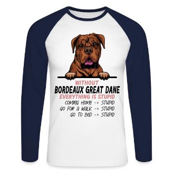 Ohne Deutsche Dogge ist alles doof - Unisex Baseballshirt langarm - Weiß/Navy - Vorne - Nik (191cm)