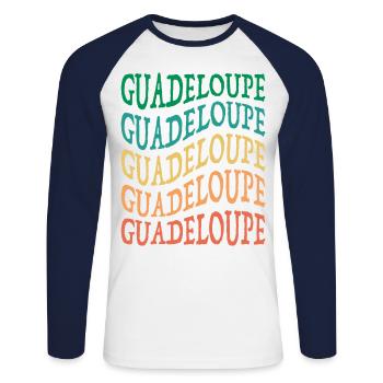 Belle idee cadeau souvenir de la guadeloupe - T-shirt baseball manches longues Homme - blanc/marine - Devant - Nik (191cm)
