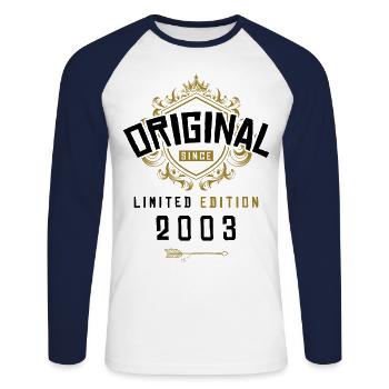 2003 limited edition birthday - Unisex Long Sleeve Baseball T-Shirt - white/navy - Front - Nik (191cm)
