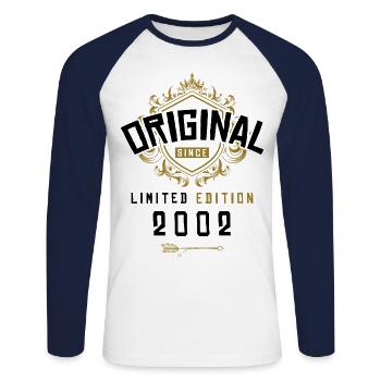 2002 limited edition birthday - Unisex Long Sleeve Baseball T-Shirt - white/navy - Front - Nik (191cm)